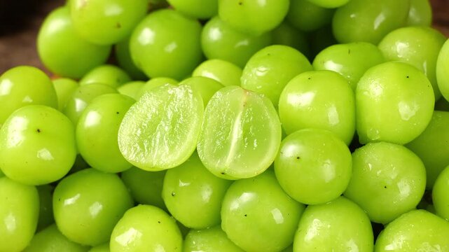 closeup of seedless green Shine Muscat grape background