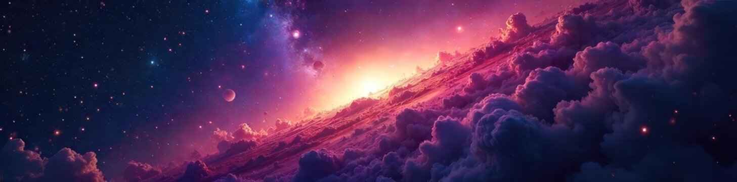 Vast cosmic expanse, swirling nebulae and distant galaxies stretching across the infinite darkness of space  Awe-inspiring view of the universe's grandeur and mystery ,  dark energy,  creation