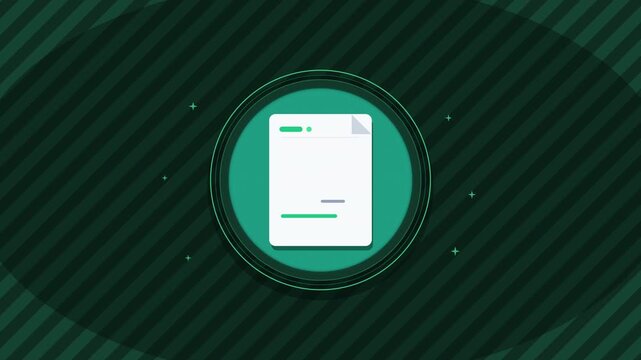 Abstract document icon with digital interface and green graphic elements, motion graphic loop