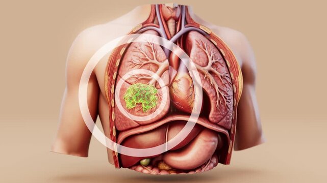 Conceptual 3D animation of lung cancer and tumor growth in the lungs