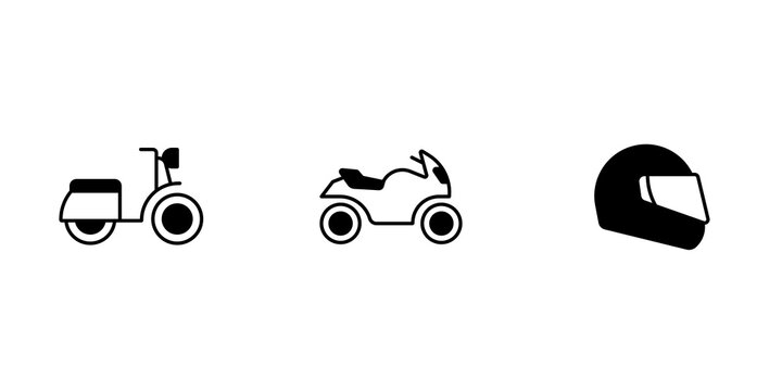 Scooter, motorcycle and helmet icon set, transport icons
