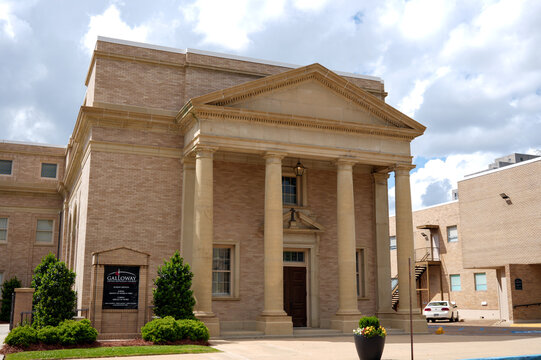 Neoclassical Brick Building with Columns and Pediment Downtown Jackson MS