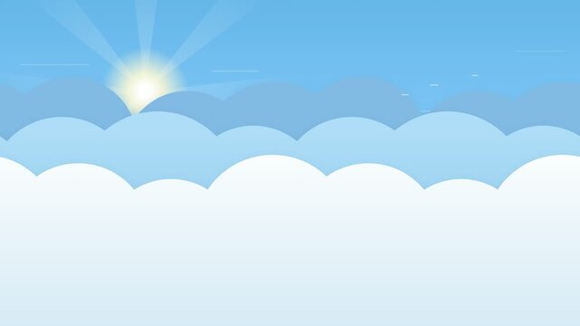 Animated sunrise with soft clouds moving across a bright blue sky vector background