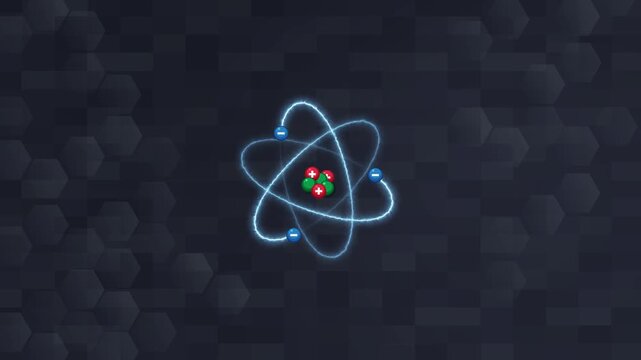 A captivating microscopic view of an atom, revealing its intricate structure with vibrant subatomic particles orbiting dynamically.