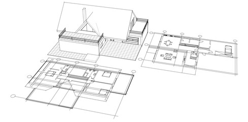 Fototapeta premium house traditional architecture plan 3d illustration 