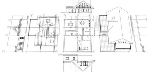 Fototapeta premium house traditional architecture plan 3d illustration 