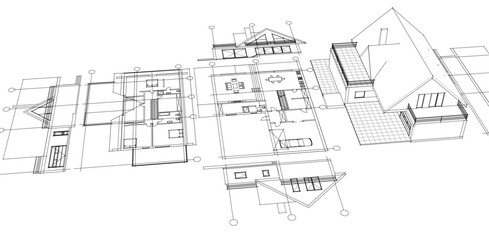 Obraz premium house traditional architecture plan 3d illustration 