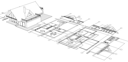 Fototapeta premium house traditional architecture plan 3d illustration 