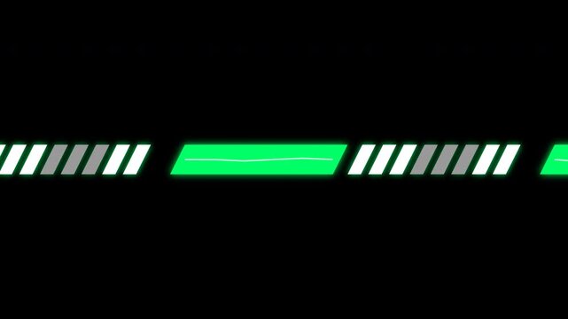 Animated glowing green electric signal bar with hazard stripes on a black background