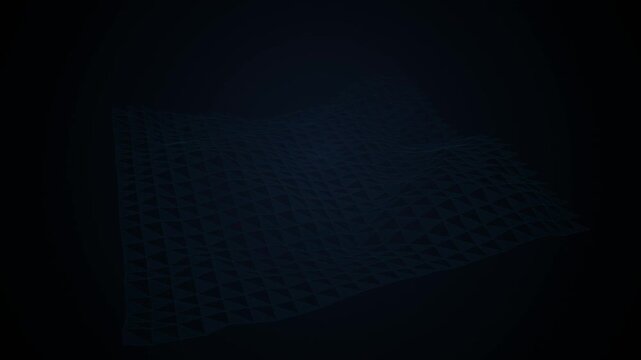 Abstract digital landscape with a low poly wireframe mesh surface