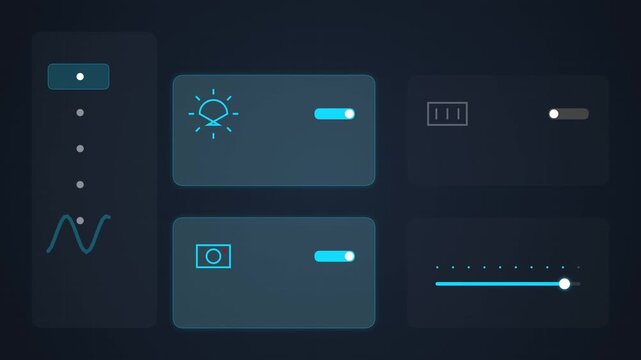 Digital Control Panel Interface with Toggle Switches and Sliders