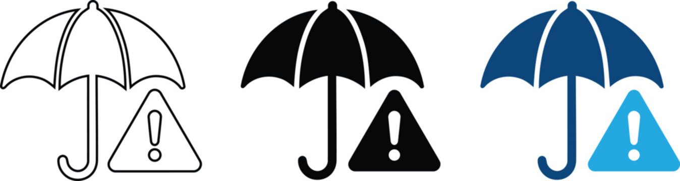 Umbrella and warning sign icons set Vector