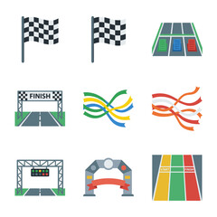 Obraz premium Vector illustration of a black and white checkered flag icon, commonly used as a starting or finishing line symbol in auto racing, motor sports, and competitive athletic events.