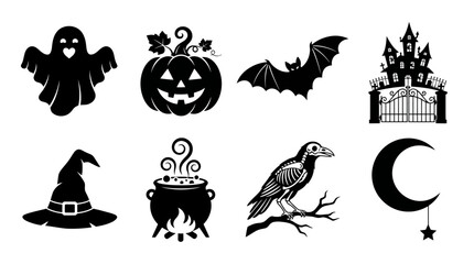 Fototapeta premium Halloween spooky icon elements with ghost and pumpkin editable eps