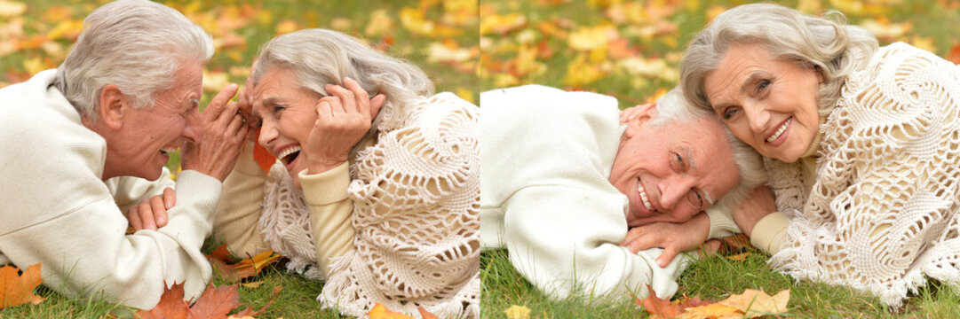 Happy Senior Friends Laughing Outdoors in Autumn Park