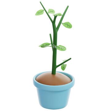 Stylized 3D potted plant icon with vibrant green leaves in a cheerful blue pot. Ideal for representing botanical growth, nature, sustainability, and environmental themes in a clean, modern style.