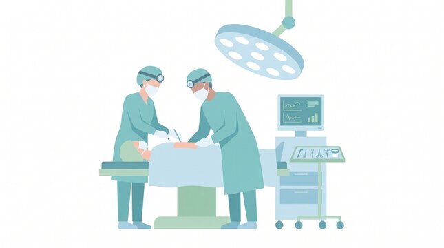 Surgeons performing operation in hospital room