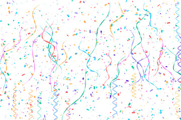Fototapeta premium Festive multicolor confetti scattered wallpaper pattern background luxury celebration party glitter ribbon streamer