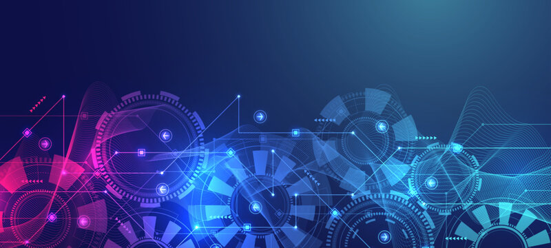 Abstract background with technology circuit board texture. Modern electronic motherboard texture. Engineering and communication concept for header, web banner, website, presentation.