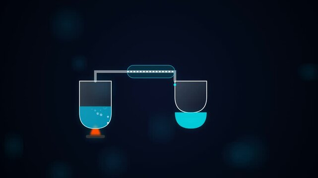 Chemical destilation process animation in laboratory grid