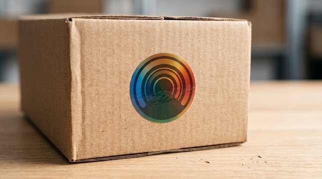 Shipping box featuring a thermochromic color changing safety patch indicating temperature levels