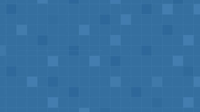 Abstract blue grid background with moving pixel squares and subtle light streaks in motion.