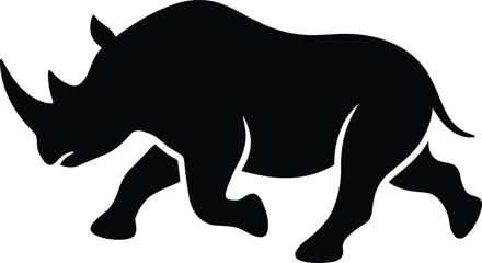 Running rhino silhouette vector illustration of a charging rhinoceros with horn sprinting in fast dynamic motion pose © Belal
