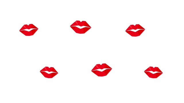 A broad lipstick-red swipe reveals a pattern of kiss marks across a clean white background, creating a stylish transition animation ideal for beauty promos, fashion reels, and cosmetics ads.