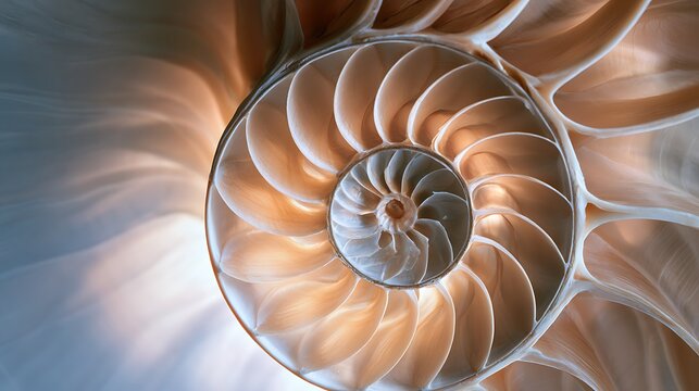 Macro shot of a nautilus shell showing beautiful spiral patterns.