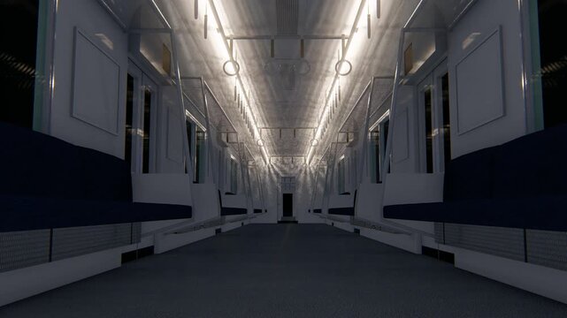 無人の電車車内を進む3DCGアニメーション