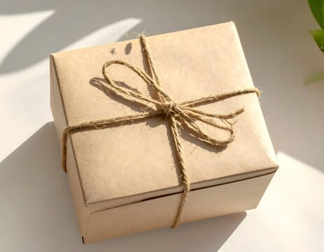 A simple kraft paper gift box tied with twine, ready for delivery or surprise.