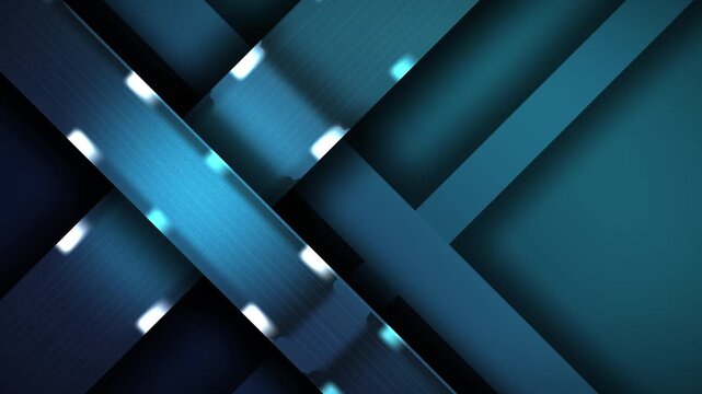 Abstract blue geometric background animation with glowing lights and diagonal stripes loop