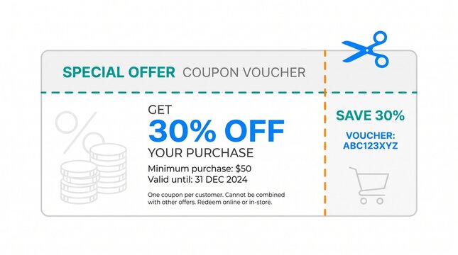 Special offer coupon voucher with 30 off discount
