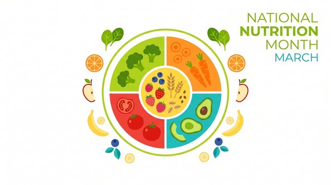 National nutrition month plate with fruits and veggies