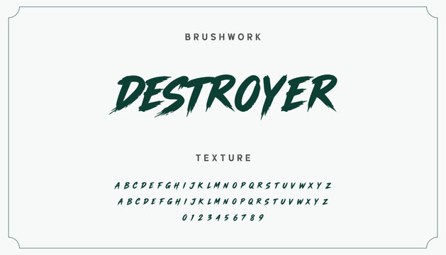Lettering font isolated on black background. Texture alphabet in street art and graffiti style. Grunge and dirty effect.  Vector brush letters. Bold brush drawn vector typography.