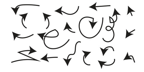 Fototapeta premium Black Curved Arrow Collection With Dynamic Swirl Paths Modern Directional Vector Set