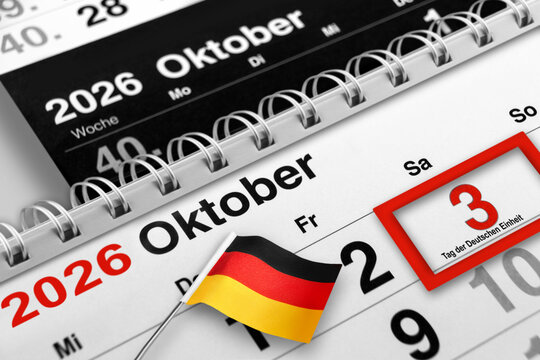 Kalender Datum 3. Oktober 2026  Tag der Deutschen Einheit und Deutsche Flagge