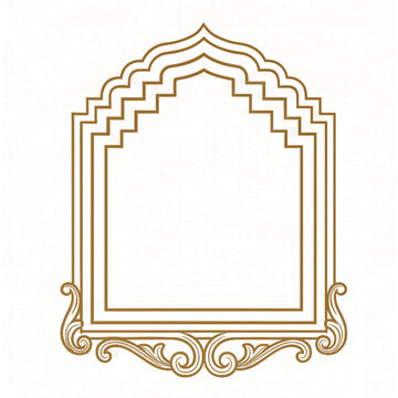 Ornate archway frame with stepped design golden line illustration