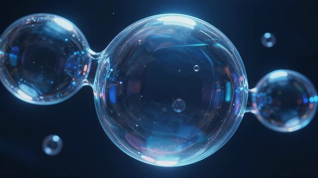 Floating Bubbles in a Dark Background Glimmering with Light Reflections