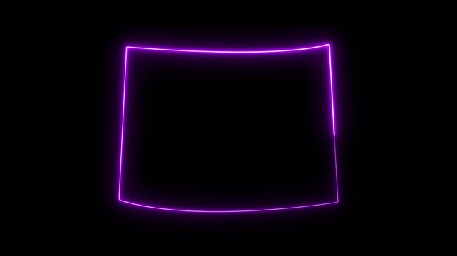Neon purple glowing square frame border animation, abstract light path loop on black background