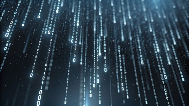 Vertical Rain of Binary Code with Glowing Light Effect