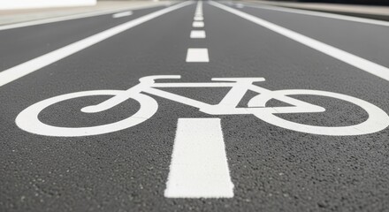 Fototapeta premium Close-Up View of Bicycle Lane Markings on Freshly Paved Asphalt