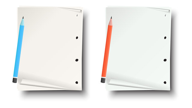 Two white papers with colored pencils on transparent background