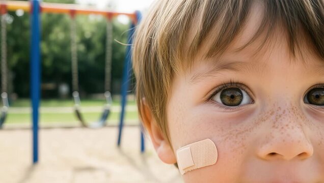 Child with Bandage Smiling at the Playground