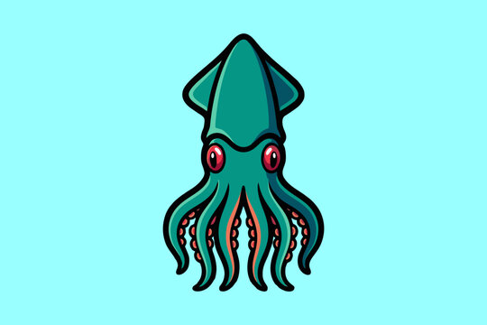 This squid vector image is suitable for logo designs&mdash;including those for companies, food, beverages, and seafood&mdash;as well as for plastic packaging, printing, posters, banners, t-shirts, stamps, and sti