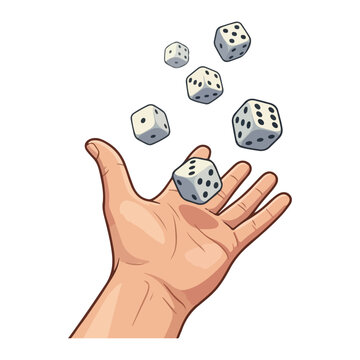 Hand throwing white gambling dice for chance luck risk and success