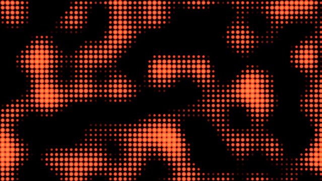 Abstract 3D red halftone dot pattern glowing on black background
