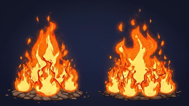 Fiery Explosion and Campfire Animation with Glowing Embers for Game Development and Visual Effects