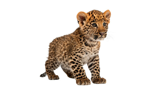 Cute small leopard cub sitting isolated on transparent background