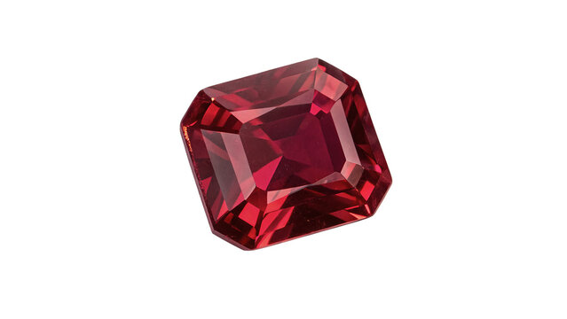 Polished red ruby gemstone crystal isolated on transparent background